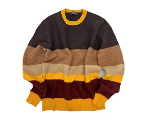 Drumohr - Brown Multi Color Stripe Lambs Wool Crewneck Knit